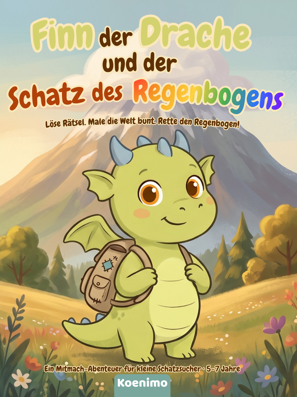 Buchcover: Finn der Drache und der Schatz des Regenbogens – Mitmach-Malbuch für Kinder von 5 bis 7 Jahren